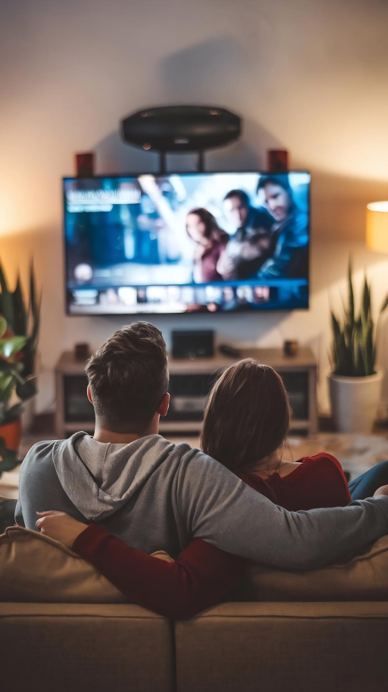 Família assistindo filmes e séries